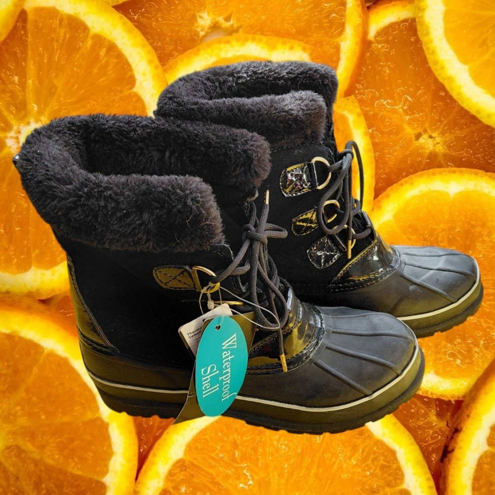 Weatherproof Quaker Womens‎ Black Leather Waterproof Faux Fur Duck Boots Size 7